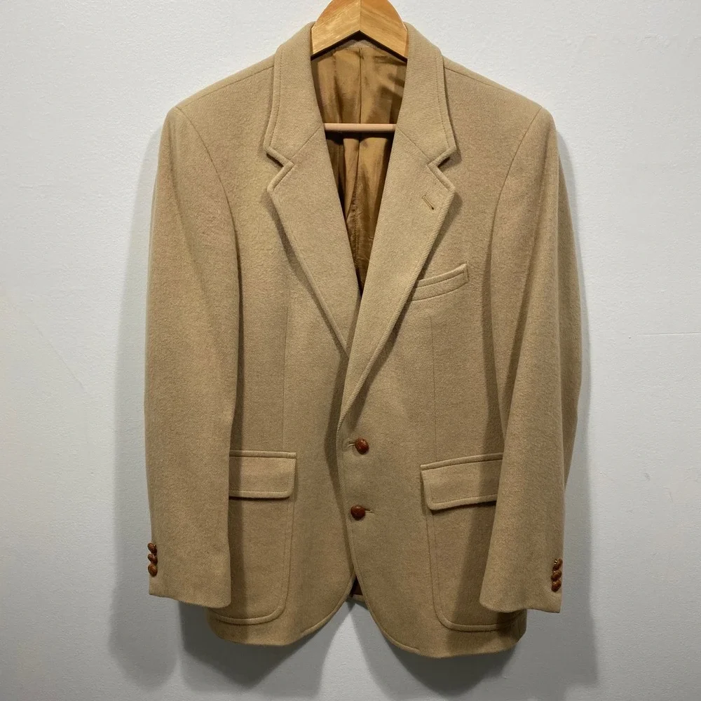 VTG Mens Tan Wool Blend Blazer Jacket Made‎ in Italy Size 38R